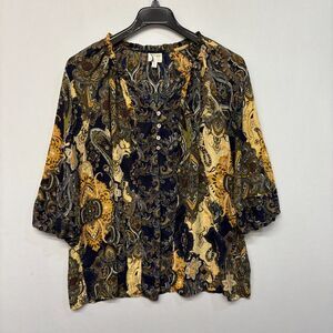 Fig & Flower Women 3/4 Sleeve Blouse Top Shirt 3X Floral Boho Paisley C001 -30